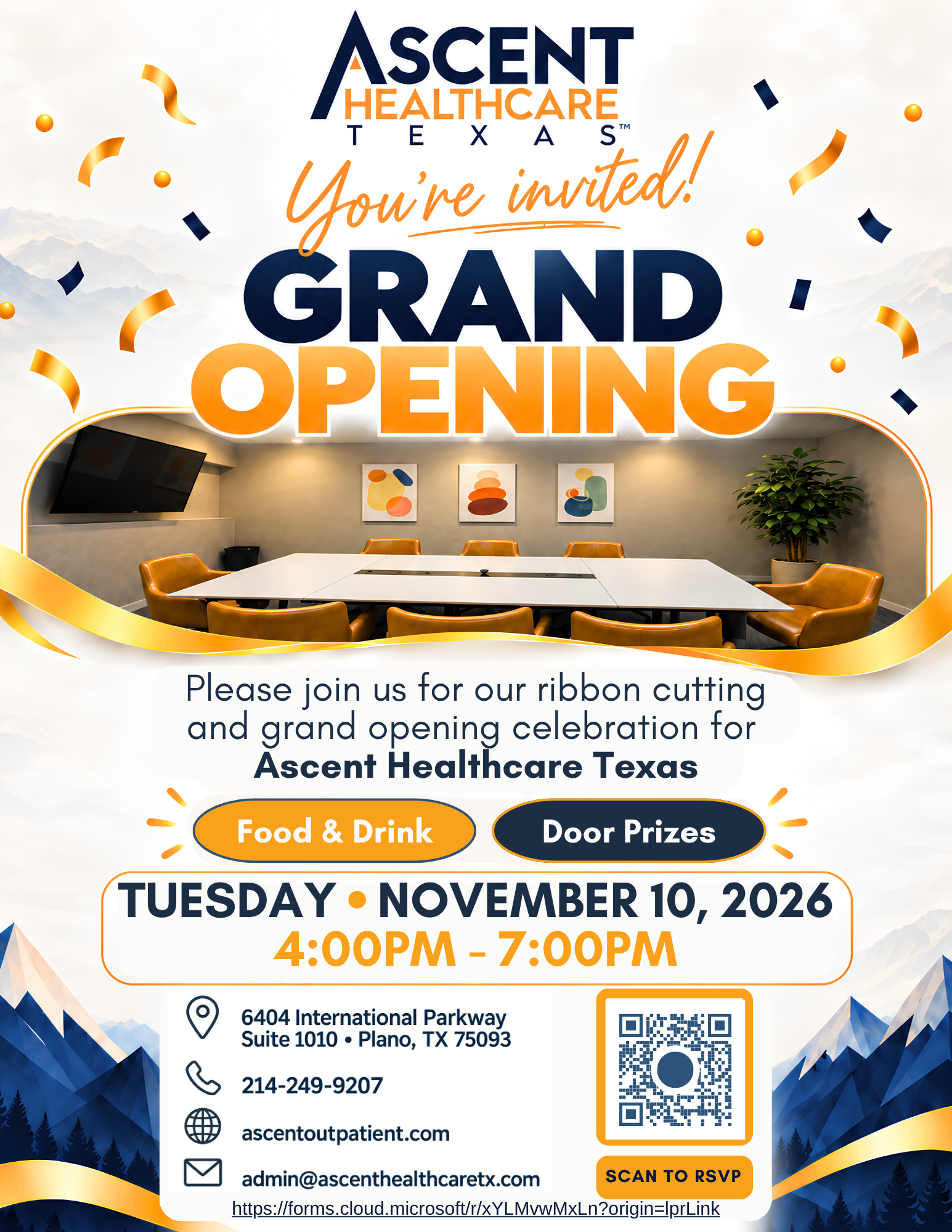 Ascent Healthcare Texas grand opening invitation for November 10, 2026